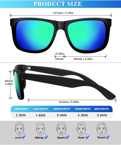 Sunglasses Men Polarized Sun Glasses for Mens Womens Classic Matte Black Frame UV Protection 3Pack - WORLD TIME VISITS