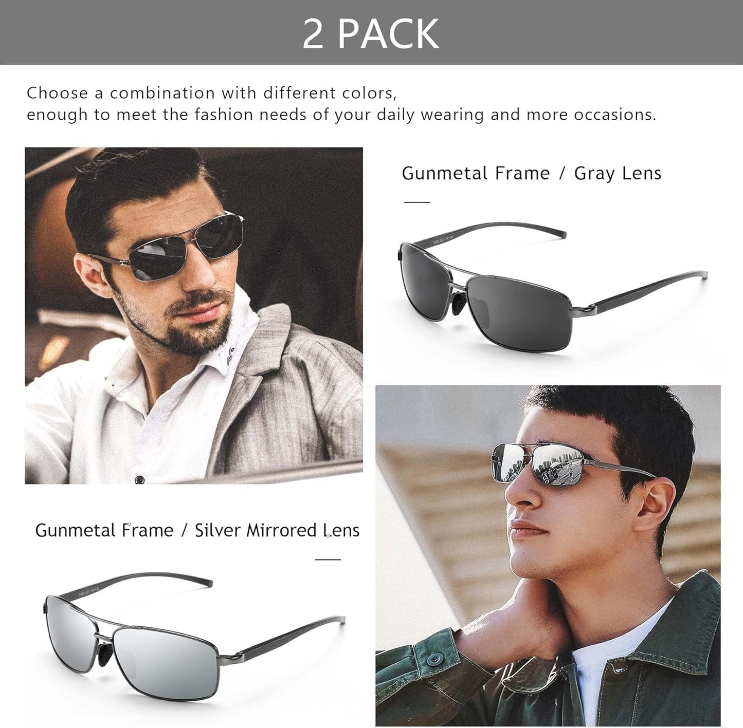 Ultra Lightweight Rectangular Polarized Sunglasses UV400 Protection