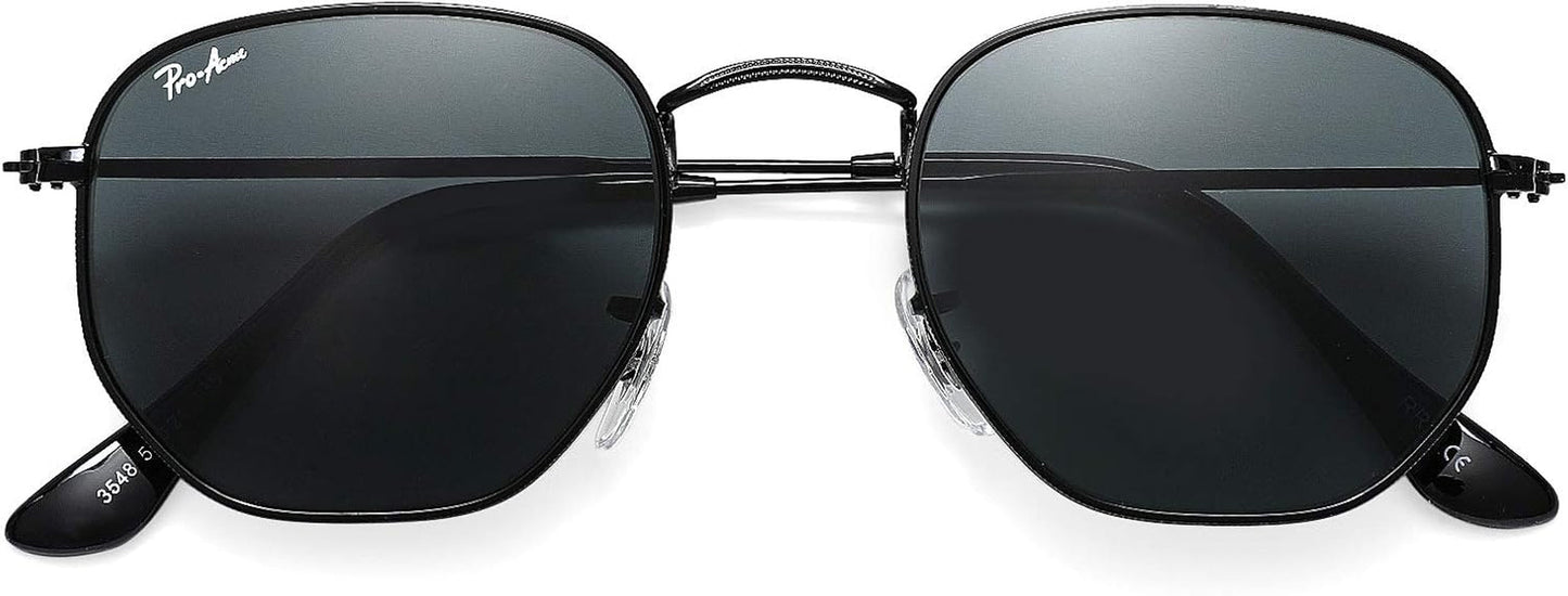 Small Square Sunglasses for Women Men 100% Real Glass Lens Hexagonal Frame - WORLD TIME VISITS