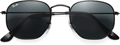 Small Square Sunglasses for Women Men 100% Real Glass Lens Hexagonal Frame - WORLD TIME VISITS
