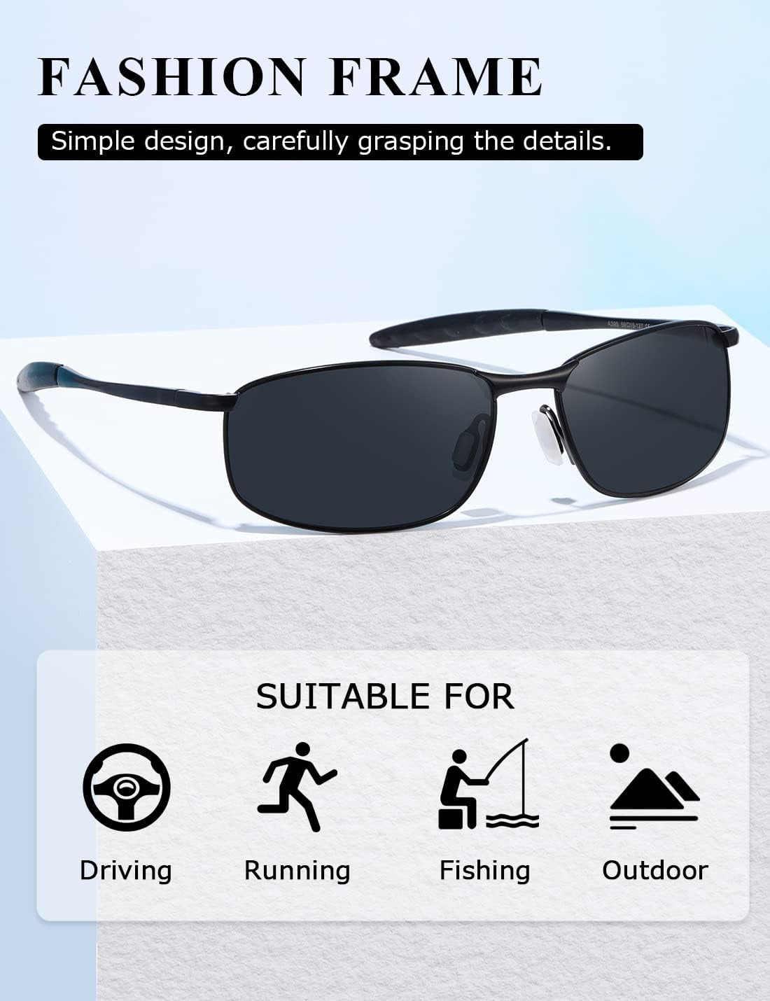 Polarized Sunglasses for Men Rectangle Metal Frame Retro Sun Glasses AE0395 - WORLD TIME VISITS