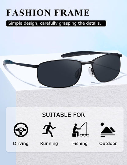 Polarized Sunglasses for Men Rectangle Metal Frame Retro Sun Glasses AE0395 - WORLD TIME VISITS