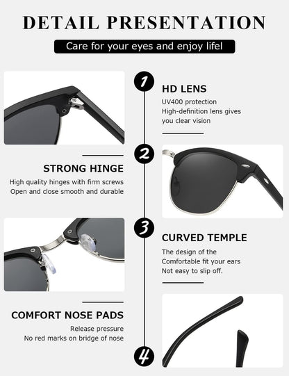 Polarized Sunglasses for Women and Men Semi Rimless Frame Retro Sun Glasses AE0369