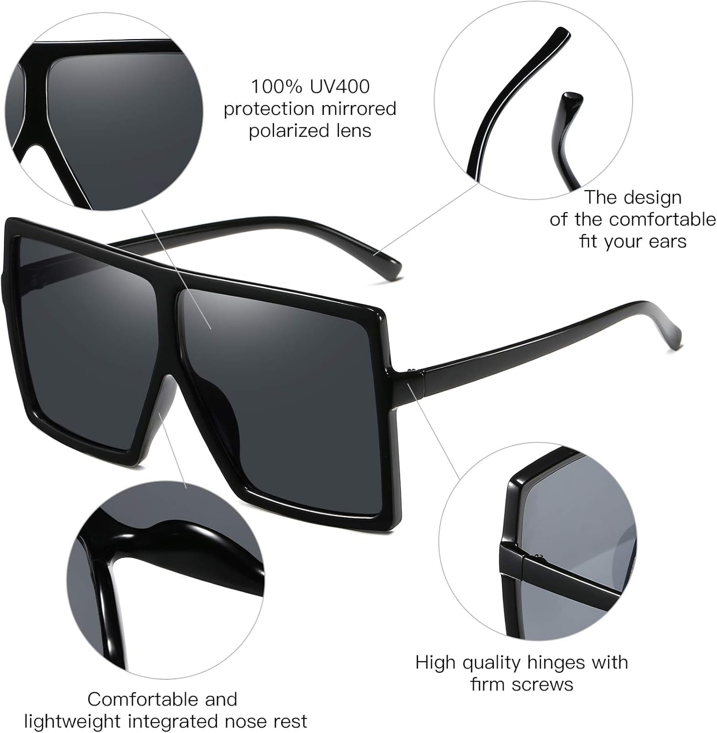 3 Pieces Sunglasses for Women Men Large Frame Retro Square Glasses - WORLD TIME VISITS