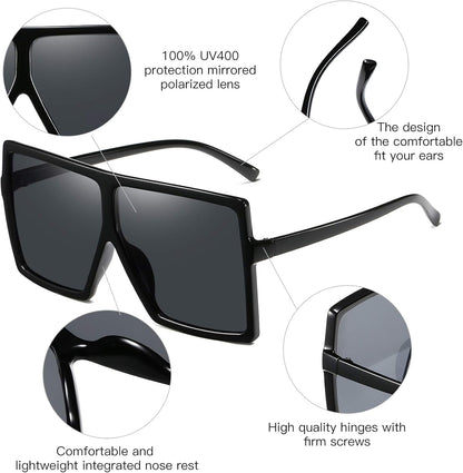 3 Pieces Sunglasses for Women Men Large Frame Retro Square Glasses - WORLD TIME VISITS