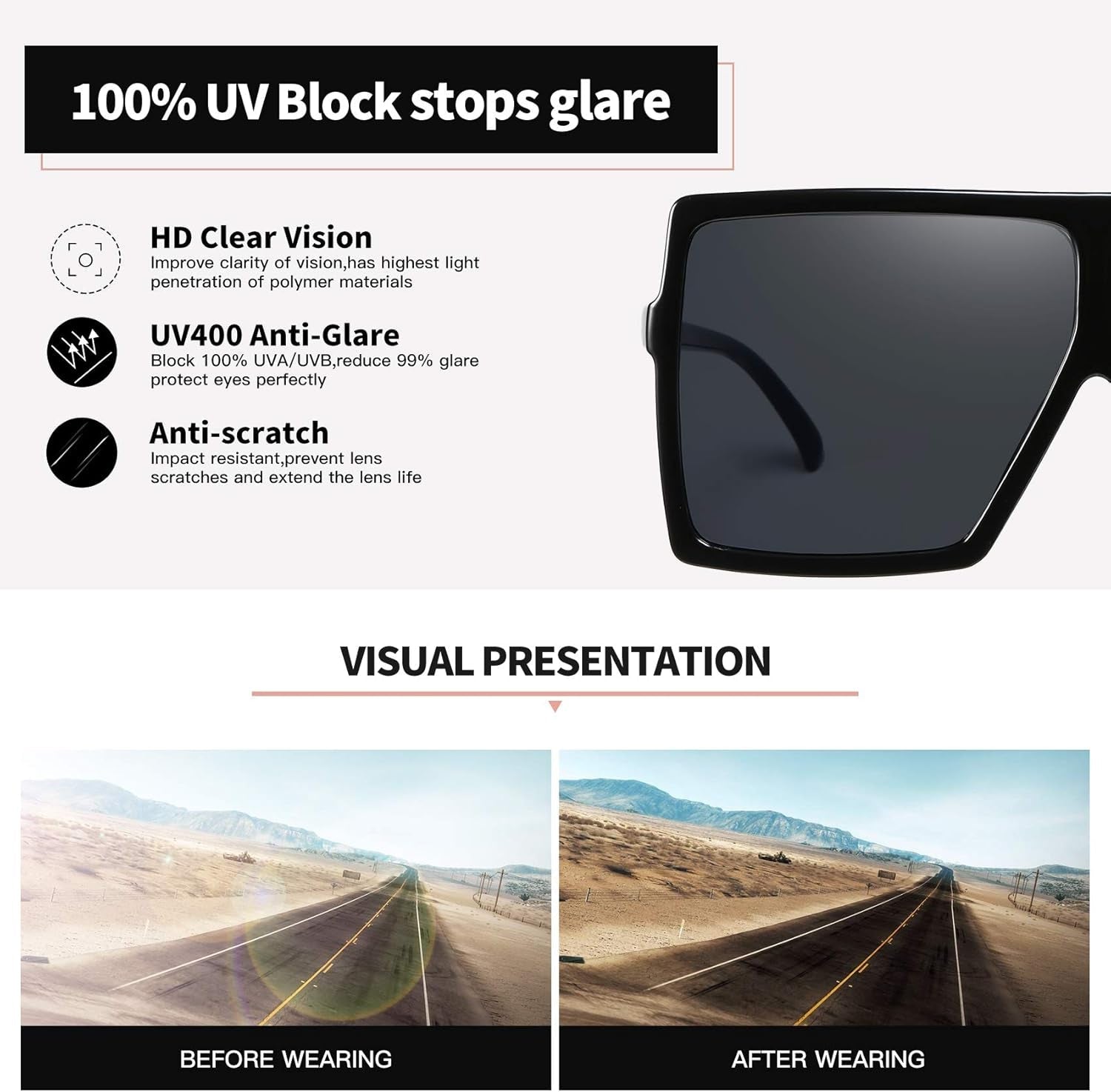 3 Pieces Sunglasses for Women Men Large Frame Retro Square Glasses - WORLD TIME VISITS