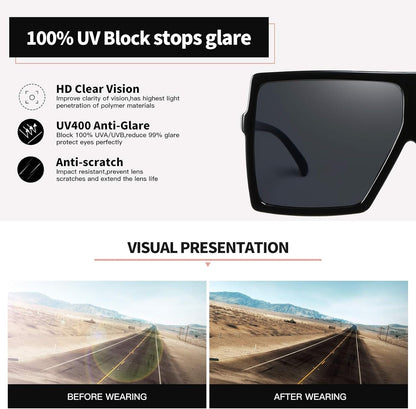 3 Pieces Sunglasses for Women Men Large Frame Retro Square Glasses - WORLD TIME VISITS