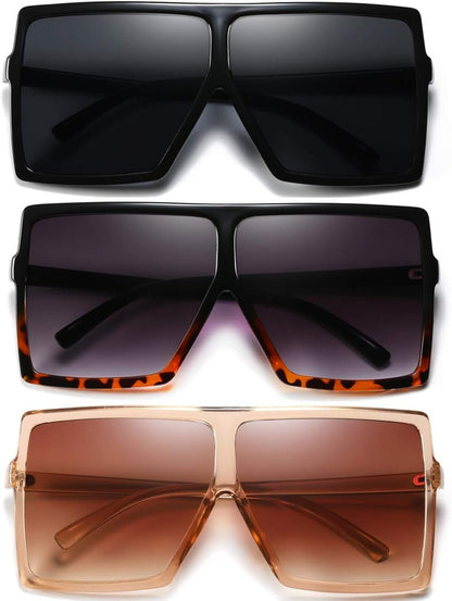 3 Pieces Sunglasses for Women Men Large Frame Retro Square Glasses - WORLD TIME VISITS