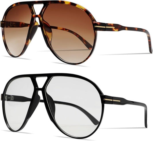 Retro Aviator Sunglasses for Women Men Oversized Classic 70S Vintage Trendy Tangle Free Square Aviators Sun Glasses