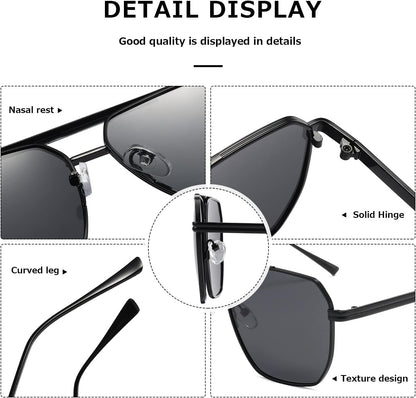 Polarized Sunglasses Womens Men Retro Oversized Square Vintage Shades Classic Large Metal Sun Glasses K1221 - WORLD TIME VISITS