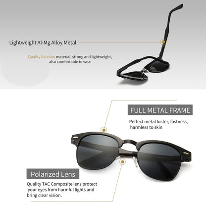Polarized Sunglasses for Men and Women, Classic Half-Frame Retro Shades for Driving, Travel, and Outdoor Activities