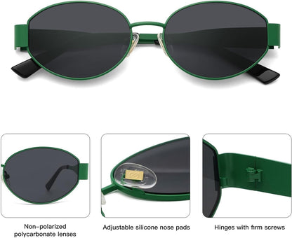 Retro Oval Sunglasses for Women Trendy Sun Glasses Classic Shades UV400 Protection SJ1217 Green/Grey Lens