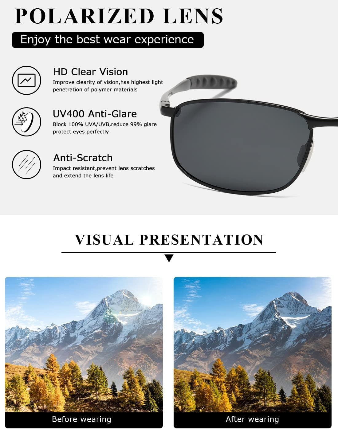 Polarized Sunglasses for Men Rectangle Metal Frame Retro Sun Glasses AE0395 - WORLD TIME VISITS