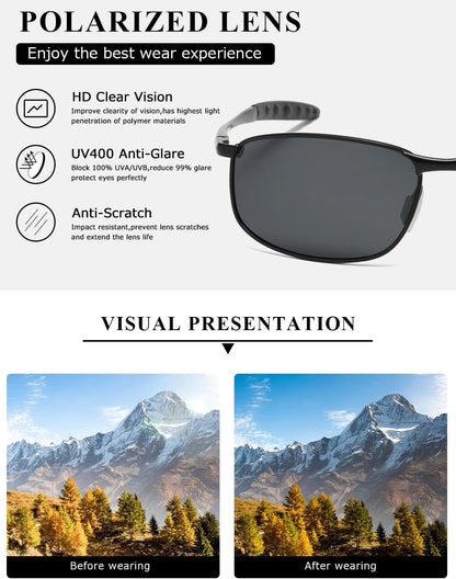 Polarized Sunglasses for Men Rectangle Metal Frame Retro Sun Glasses AE0395 - WORLD TIME VISITS
