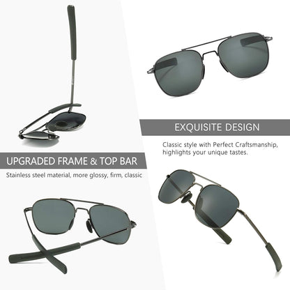 Men'S Military Style Polarized Pilot Aviator Sunglasses Bayonet Temples