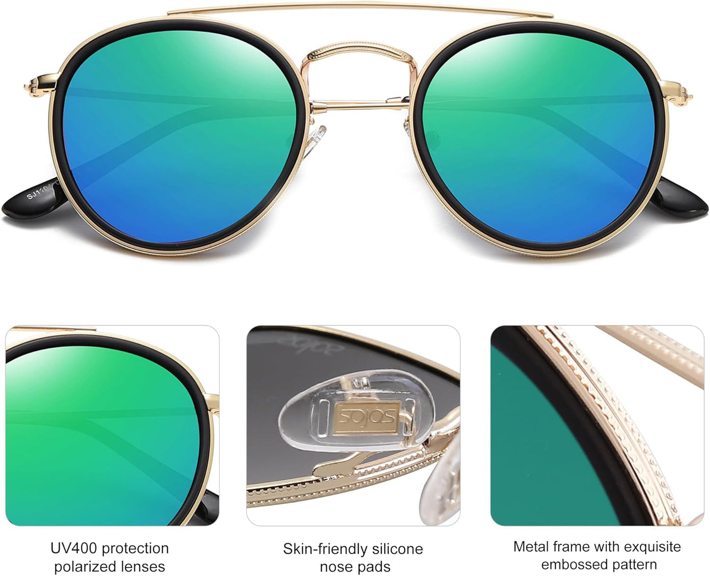 Retro Vintage round Polarized Sunglasses for Women Men Small Double Bridge Circle Sunnies SJ1104
