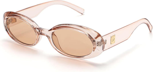 Trendy Oval Sunglasses for Women Retro Vintage 90S Sunnies for Small Face Narrow round Shades Cat Eye