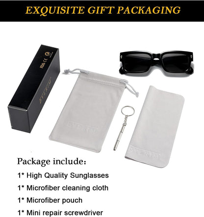 Square Frame Sunglasses for Women Men Trendy Chunky Rectangle Sun Glasses Black Shades UV400 Protection - WORLD TIME VISITS