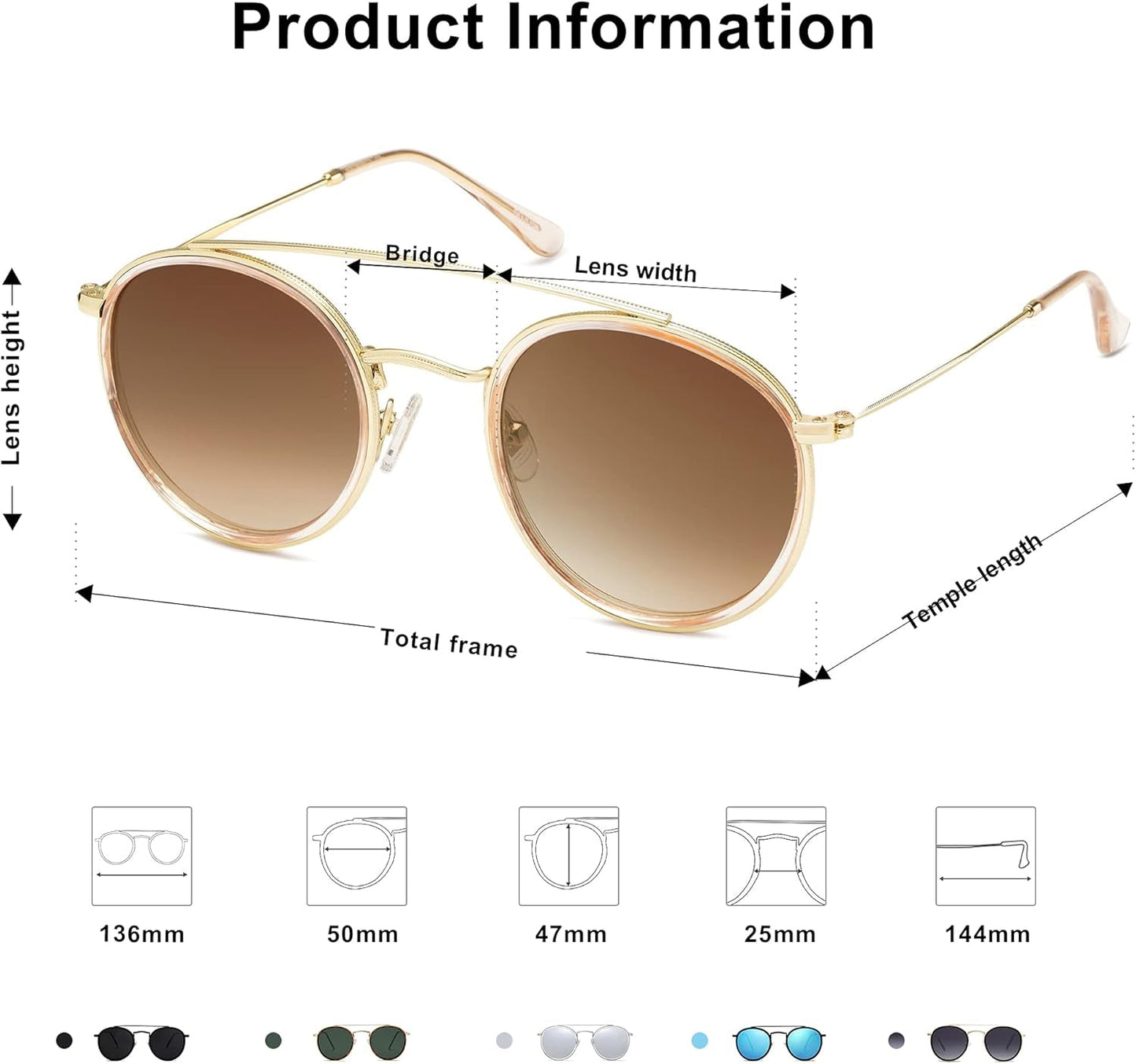 Retro Vintage round Polarized Sunglasses for Women Men Small Double Bridge Circle Sunnies SJ1104 - WORLD TIME VISITS
