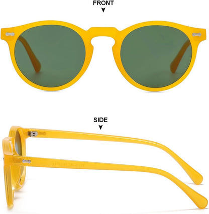 Vintage Polarized Sunglasses for Men round Sunglasses UV400 Protection Retro Hand-Crafted Acetate Frame - WORLD TIME VISITS