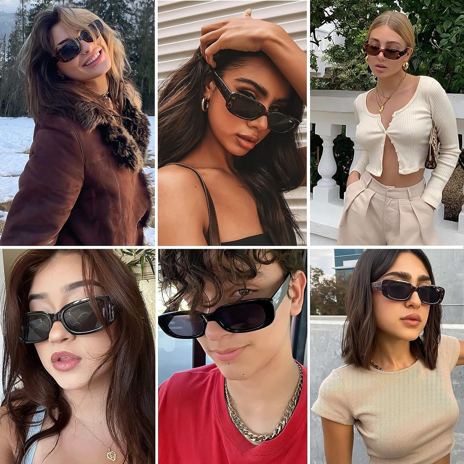 4 Pieces Retro Vintage Sunglasses Small Square Rectangle 90S Glasses Trendy Y2K for Women Aesthetic Accessories - WORLD TIME VISITS