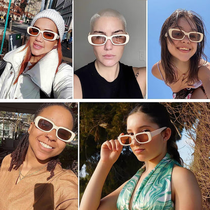 4 Pieces Retro Vintage Sunglasses Small Square Rectangle 90S Glasses Trendy Y2K for Women Aesthetic Accessories - WORLD TIME VISITS
