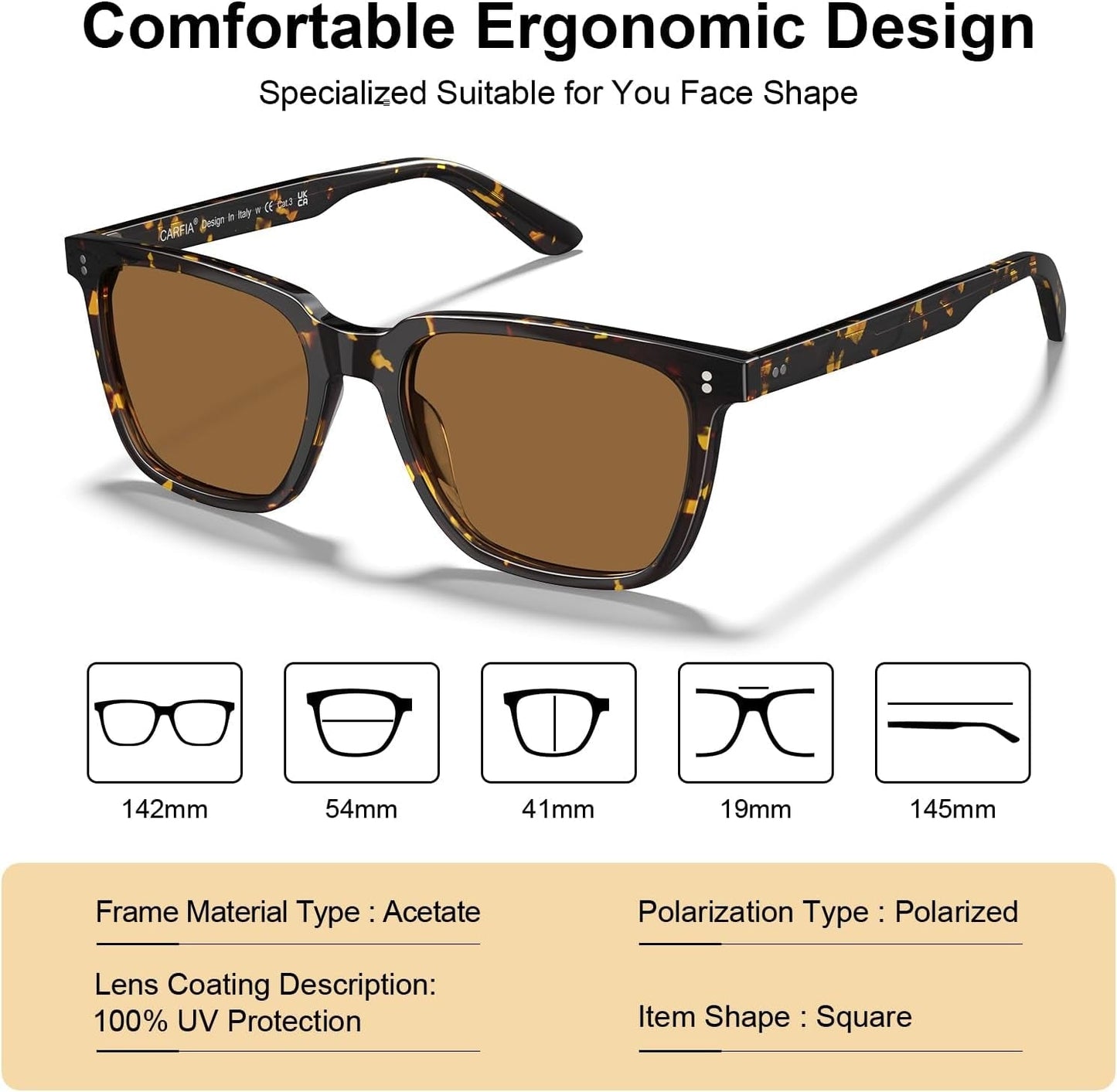 Acetate Polarized Sunglasses for Women Small Face - Antiglare UV400 Protection CA5354