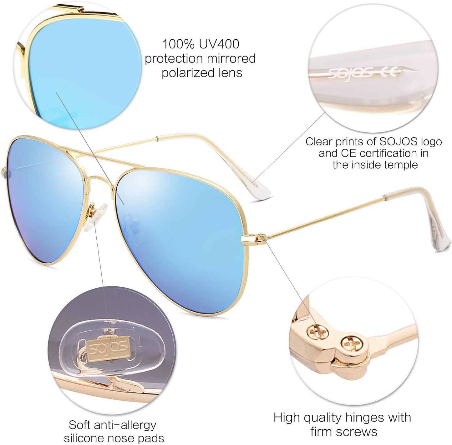 Classic Aviator Polarized Sunglasses for Men Women Vintage Retro Style - WORLD TIME VISITS