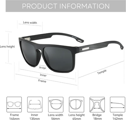 Polarized Sunglasses Men Square: Unbreakable TR90 Frame Carbon Fiber Temple UV400 Protection Sun Glasses for Driving