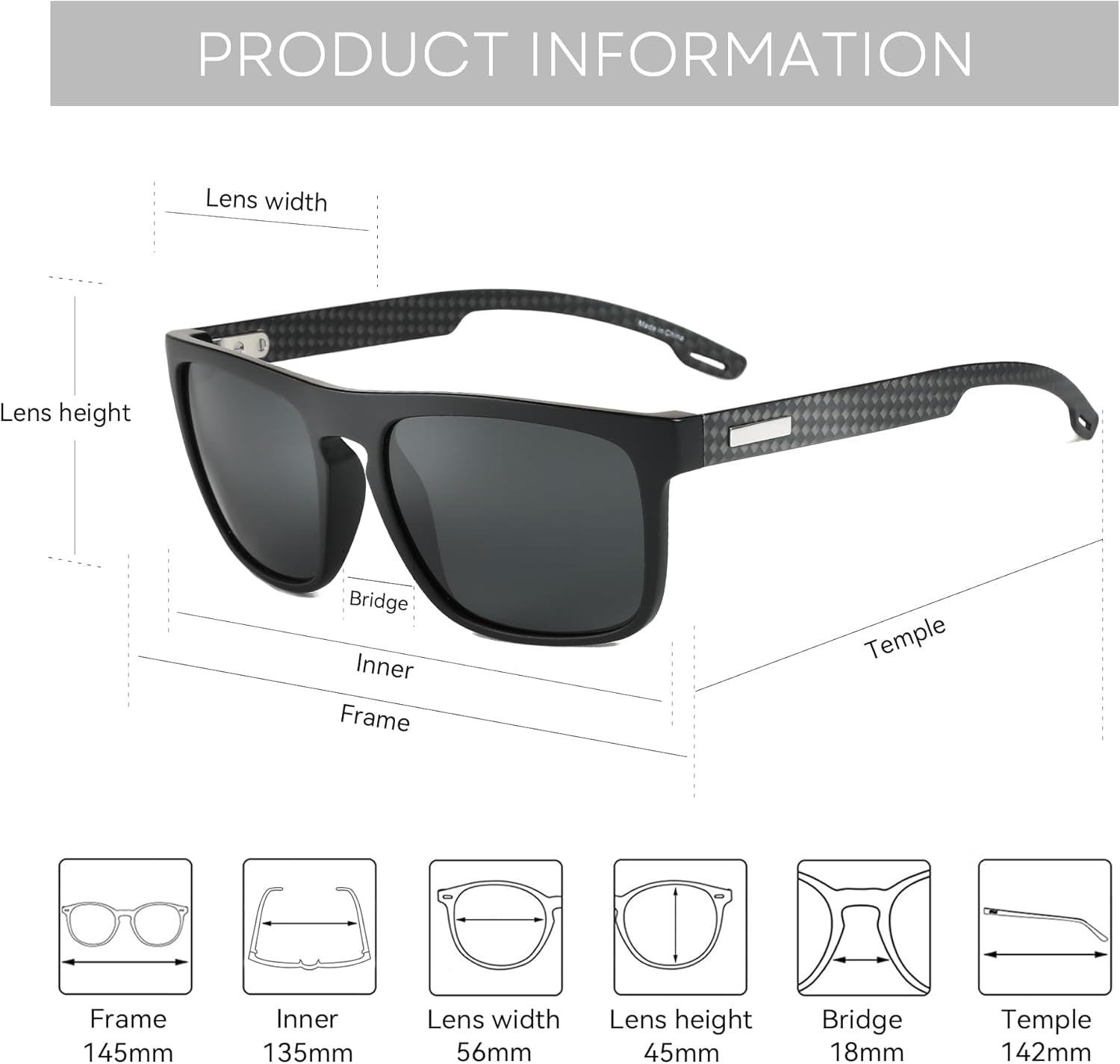 Polarized Sunglasses Men Square: Unbreakable TR90 Frame Carbon Fiber Temple UV400 Protection Sun Glasses for Driving - WORLD TIME VISITS