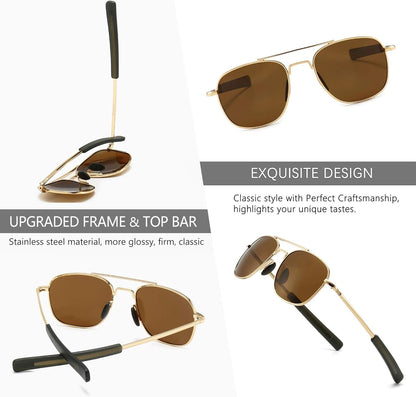 Men'S Military Style Polarized Pilot Aviator Sunglasses Bayonet Temples