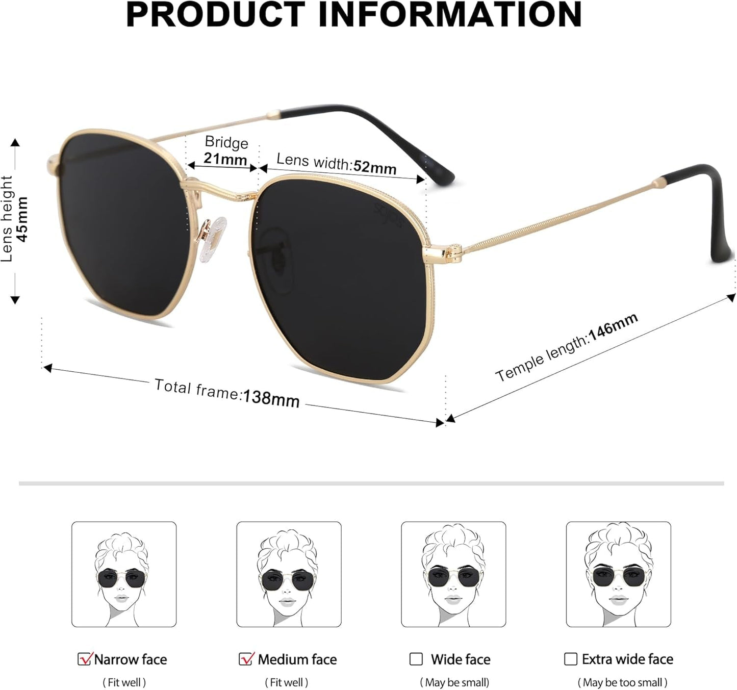 Square Polarized Sunglasses for Women Men Small Hexagonal Polygon Shades SJ1072
