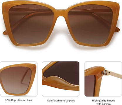 Trendy Polarized Sunglasses for Women Retro Womens Oversized Square Cat Eye Sun Glasses UV Protection SJ2206