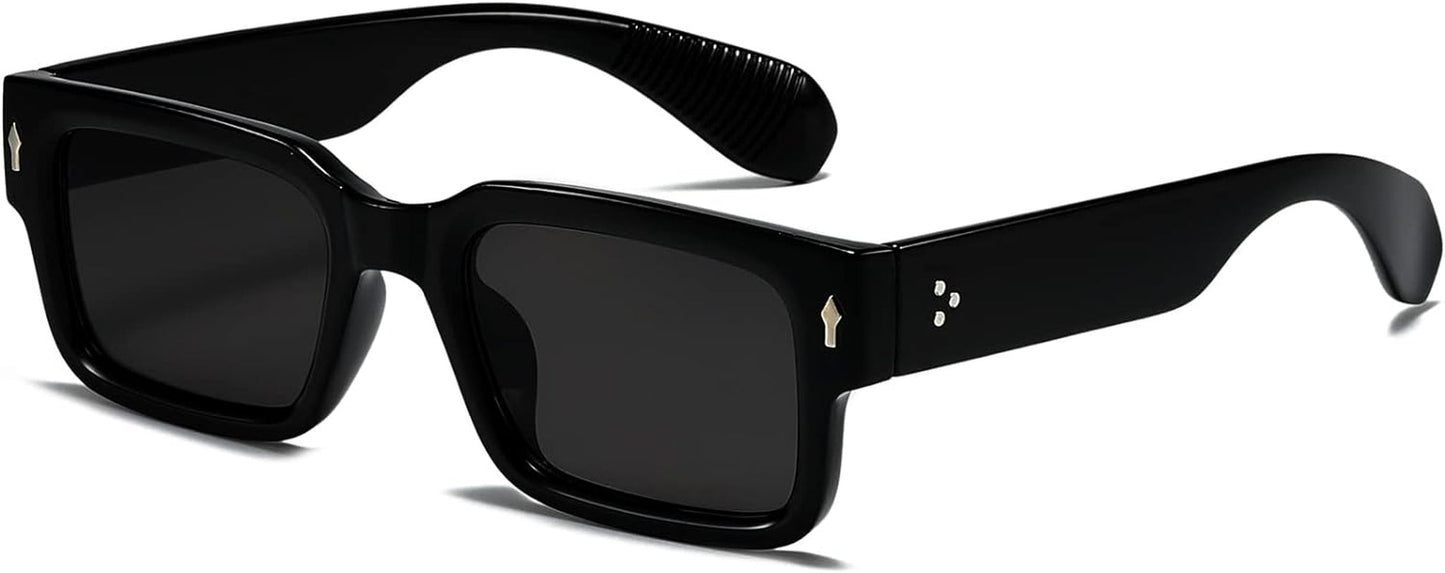 Square Frame Sunglasses for Women Men Trendy Chunky Rectangle Sun Glasses Black Shades UV400 Protection