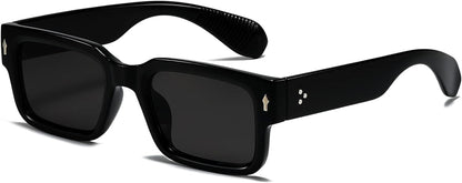 Square Frame Sunglasses for Women Men Trendy Chunky Rectangle Sun Glasses Black Shades UV400 Protection - WORLD TIME VISITS