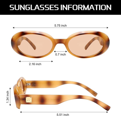 Trendy Oval Sunglasses for Women Retro Vintage 90S Sunnies for Small Face Narrow round Shades Cat Eye