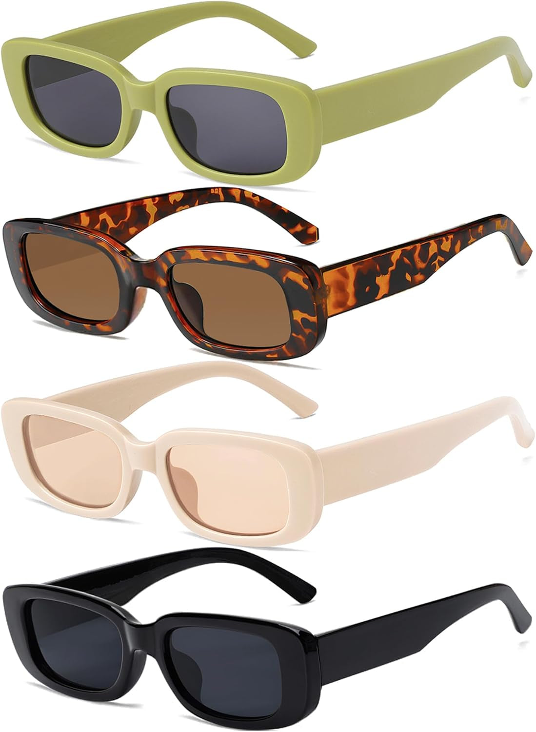 4 Pieces Retro Vintage Sunglasses Small Square Rectangle 90S Glasses Trendy Y2K for Women Aesthetic Accessories - WORLD TIME VISITS