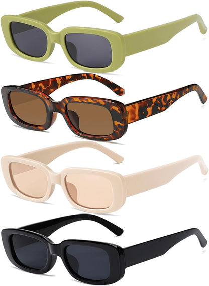 4 Pieces Retro Vintage Sunglasses Small Square Rectangle 90S Glasses Trendy Y2K for Women Aesthetic Accessories - WORLD TIME VISITS