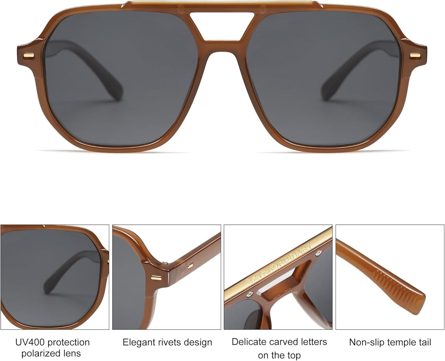 Retro Trendy Aviator Polarized Sunglasses Men Women Vintage 70S Square Stylish Frame Sun Glasses SJ2283
