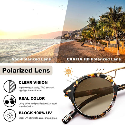 Small Face Acetate Polarized Sunglasses for Women UV Protection, Retro Double Bridge Eyewears Metal Brow round Sunnies