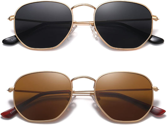 Polarized Hexagon Sunglasses for Women Men Polygon Square Sun Glasses UV400 Protection Metal Frame