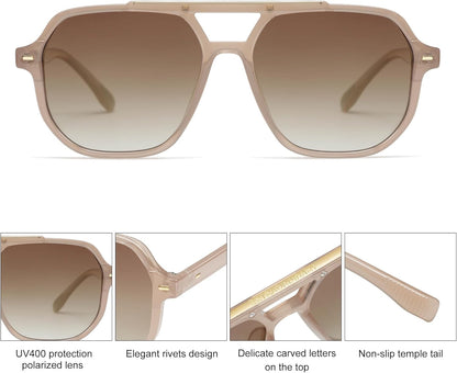 Retro Trendy Aviator Polarized Sunglasses Men Women Vintage 70S Square Stylish Frame Sun Glasses SJ2283