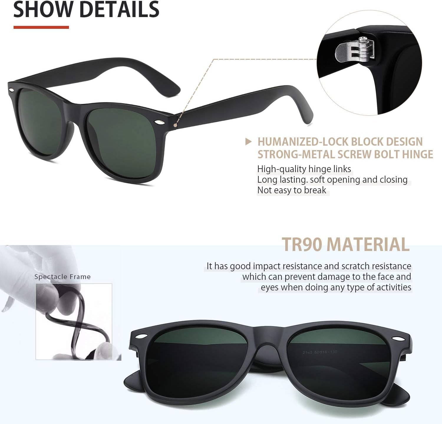 Sunglasses Men Polarized Sunglasses for Mens and Womens,Black Retro Sun Glasses Driving Fishing UV Protection - WORLD TIME VISITS