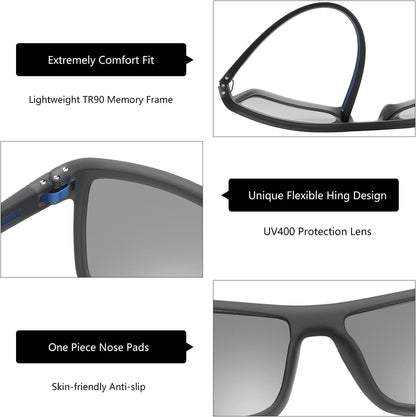 Polarized Sunglasses for Men Lightweight TR90 Frame UV400 Protection Square Sun Glasses