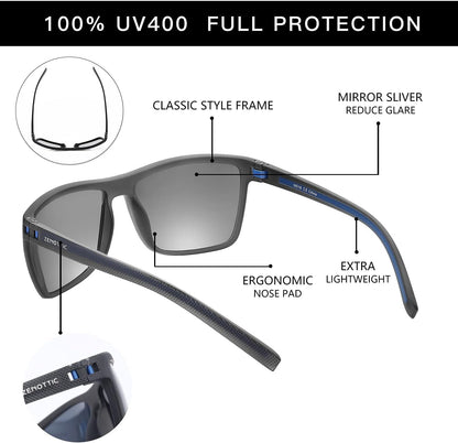 Polarized Sunglasses for Men Lightweight TR90 Frame UV400 Protection Square Sun Glasses