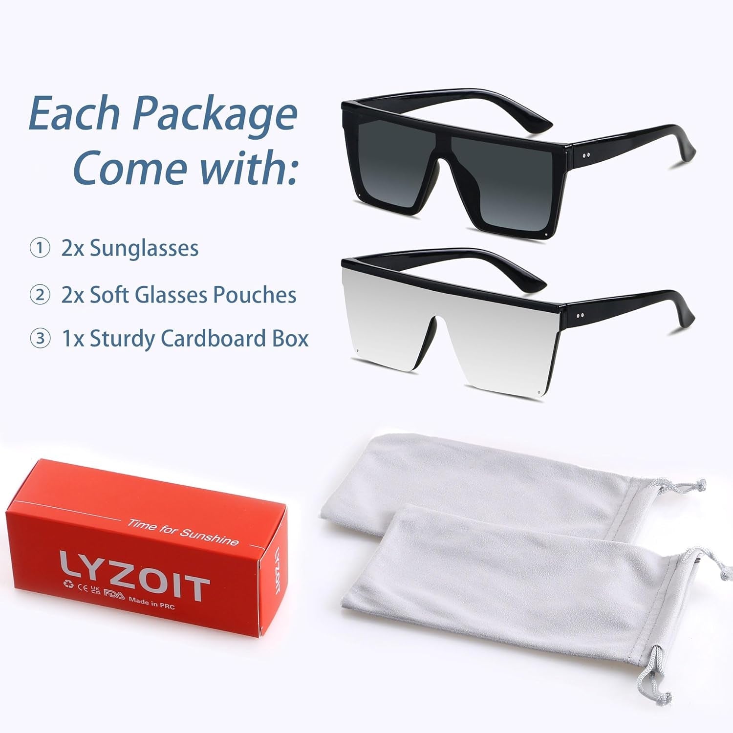 Square Oversized Sunglasses for Women Men Big Flat Top Fashion Shield Large UV Protection Rimless Shades - WORLD TIME VISITS