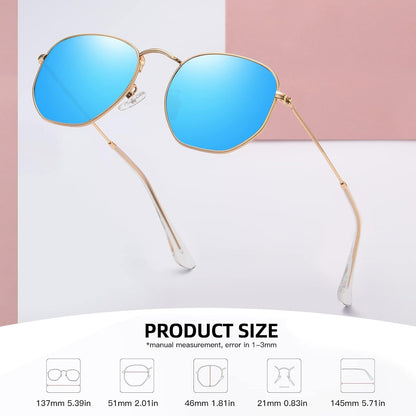 Polarized Hexagon Sunglasses for Women Men Polygon Square Sun Glasses UV400 Protection Metal Frame - WORLD TIME VISITS