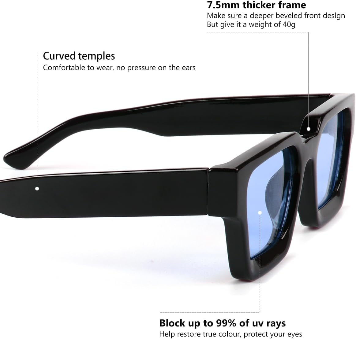 Trendy Square Sunglasses for Men Women Fashion Thick Rectangle Sun Glasses UV Protection Shades Designer Style
