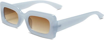 Retro 90S Nude Rectangle Sunglasses Womens Mens Trendy Chunky Glasses - WORLD TIME VISITS