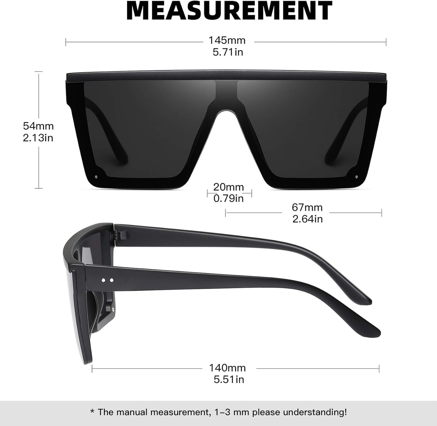 Square Sunglasses for Women Men Fashion Big Frame Flat Top Sun Glasses Mirror Lens - WORLD TIME VISITS